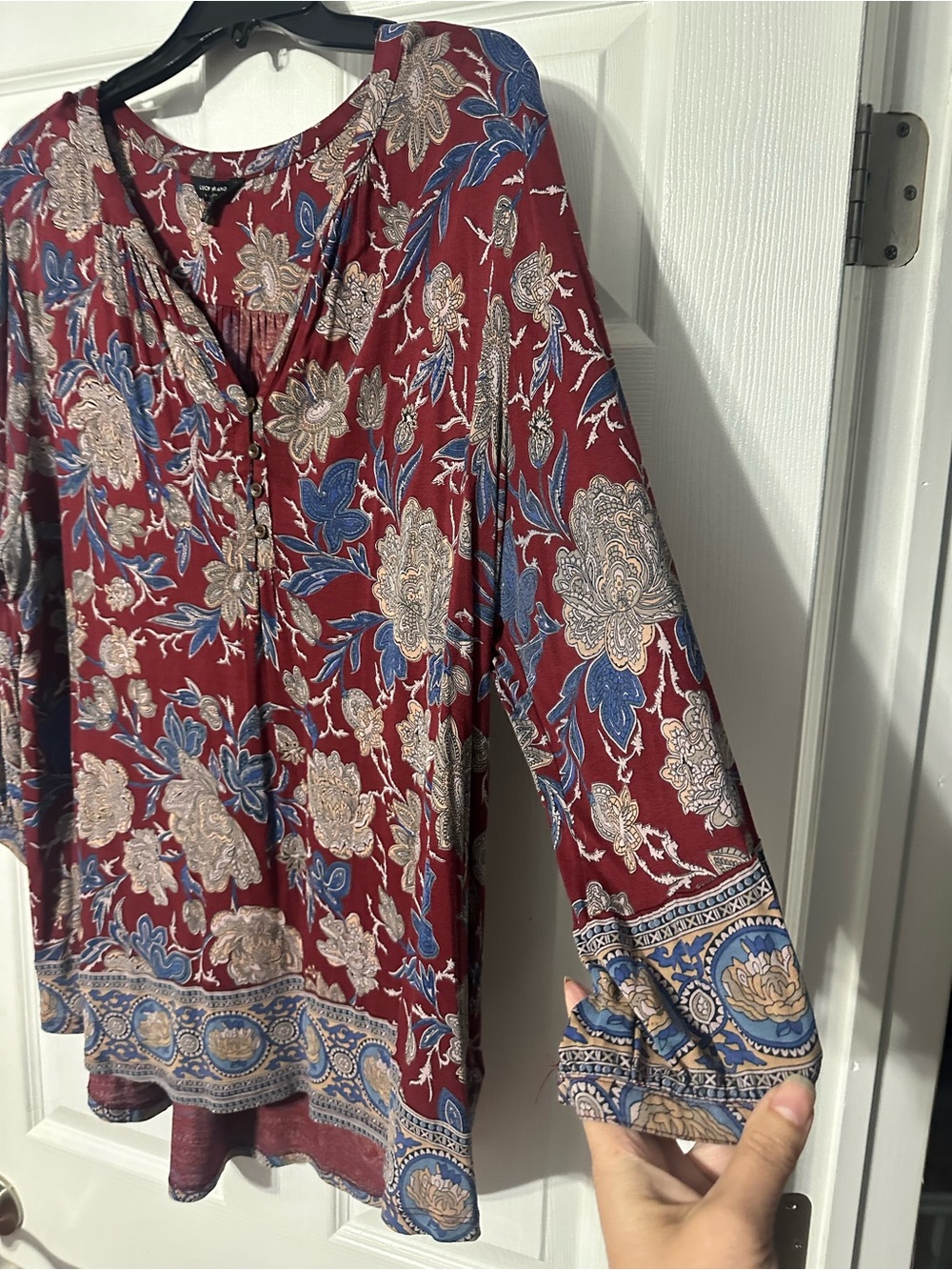 Lucky Brand Plus Paisley/Floral Button Front Henley Top - Picture 8 of 15